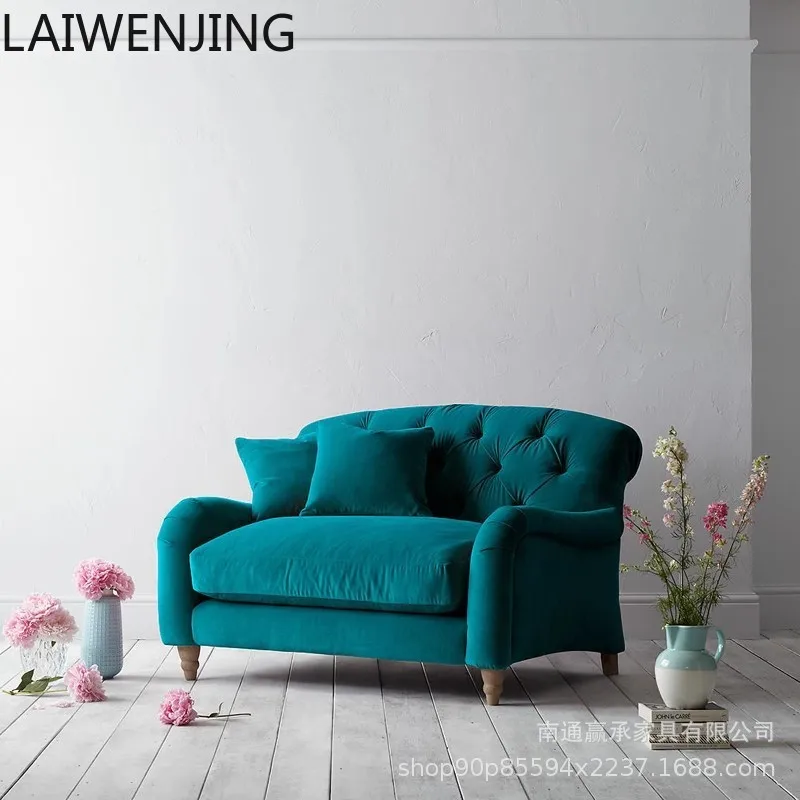 

HLZ retro lake blue pastoral fabric single chair medieval homestay double triple sofa