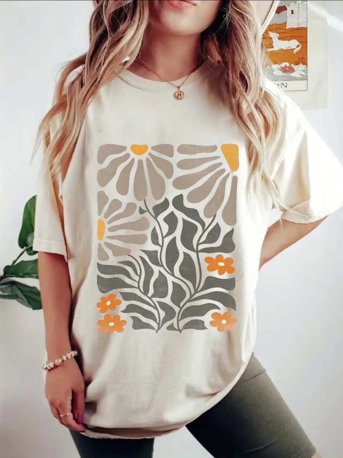 T-Shirt Art Casual Top Summer Women's Round Neck Printed Watercolor Trend 90s Short Sleeved Clothing Plant Flower Pattern T-Shir