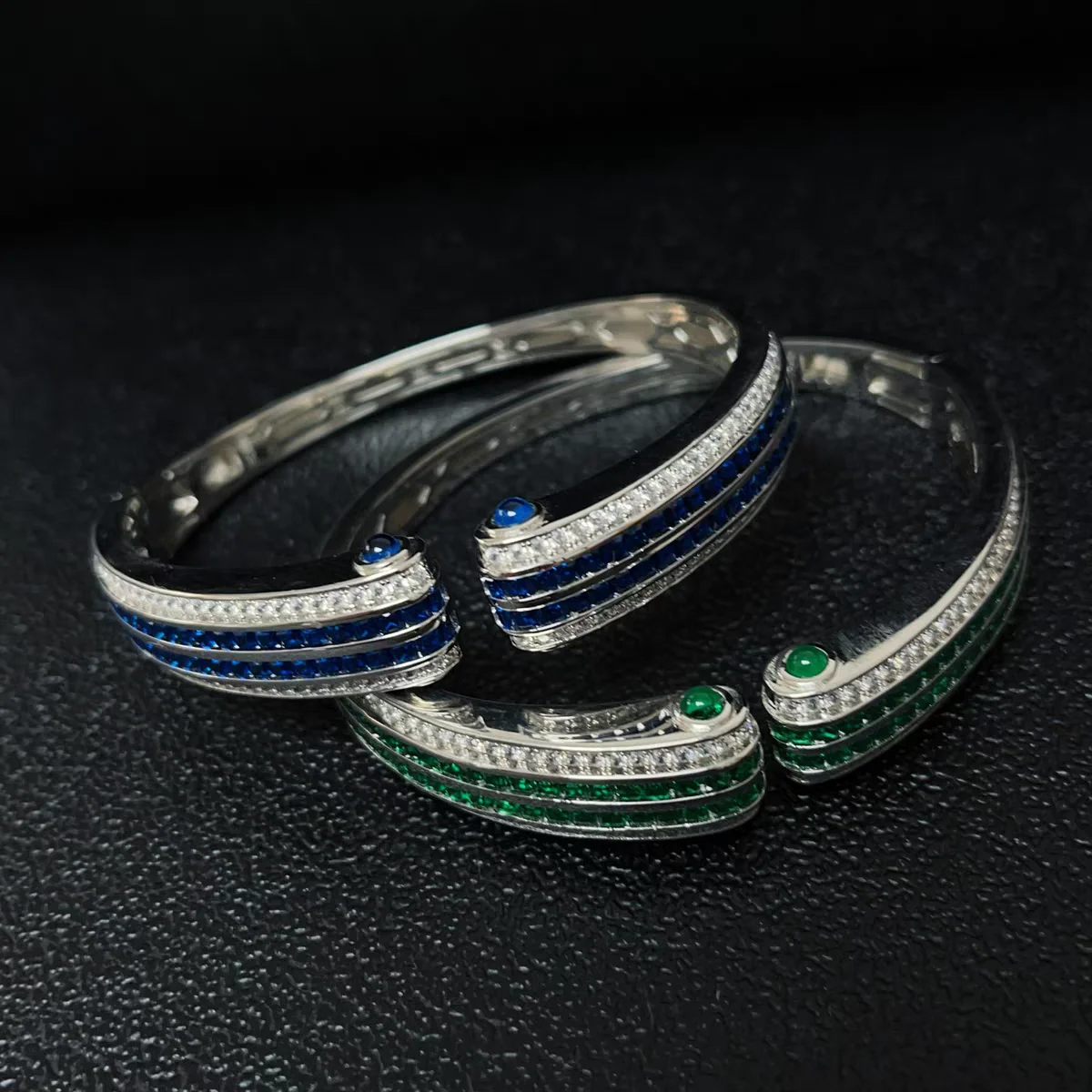 ZOCA S925 Sterling Silver Bangle for Women New Fashion Eternal Rattan Green Blue Zirconia Bangle Wholesale