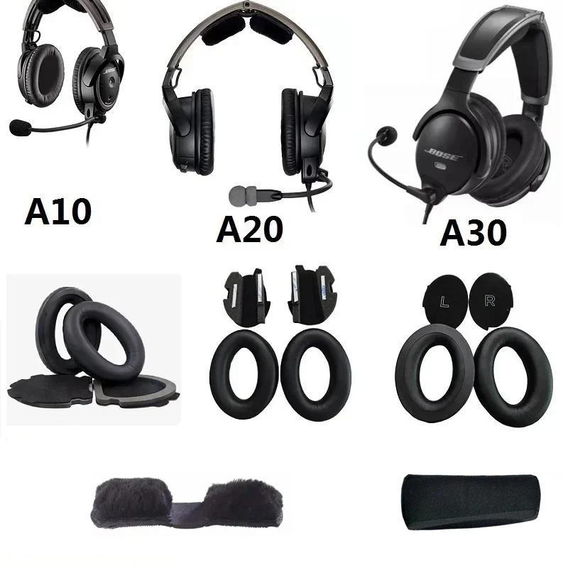 Replacement Headband Repair for BOSE Aviation Headset A10 A20 A30 Heaphones PU and Soft Memory Foam Top Head Band and Ear Pad