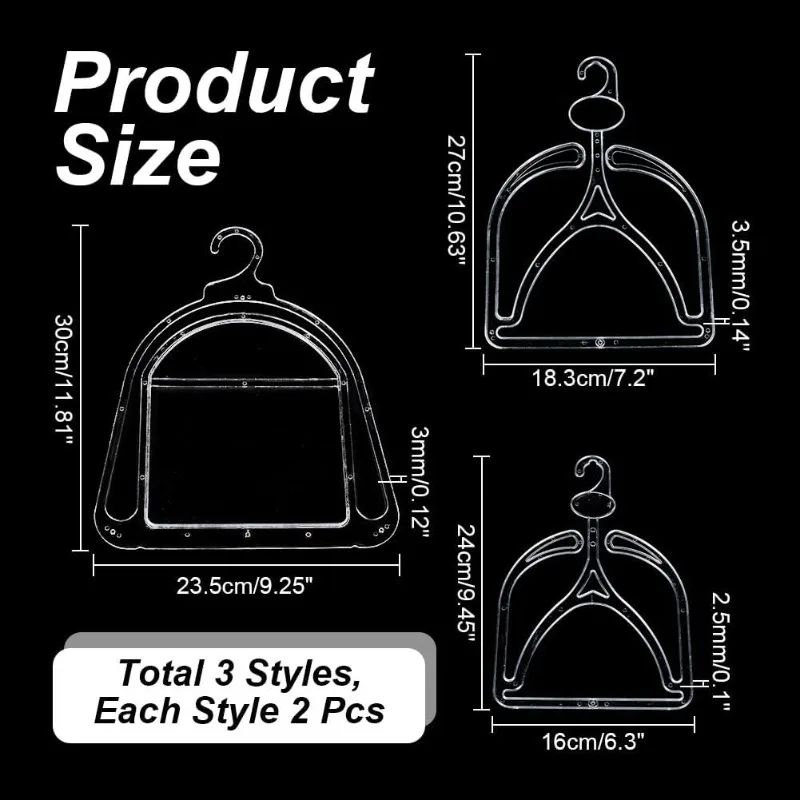 6 Pcs Hat Rack Hangers 3 Style Clear Plastic Hat Storage Rack Hat Organizer Display Hanger for Winter Beanie Hat Baseball Caps