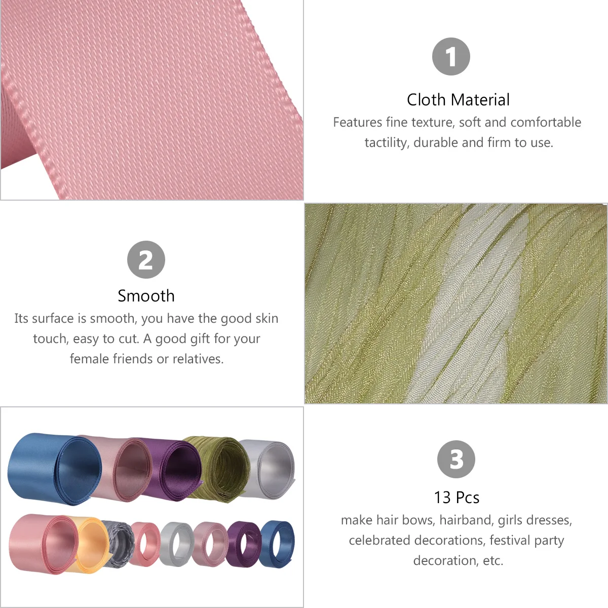 

13pcs Handmade Hairband Ribbons Set Diy Cloth Ribbon For Hair Accessories Gift Wrap Decoration Durable Supplies For