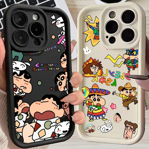 아이폰 11, 12, 13, 14, 15, 16 프로 맥스, 두꺼운 실리콘 케이스, 소프트 커버, 애니메이션 크레용스, 신짱 