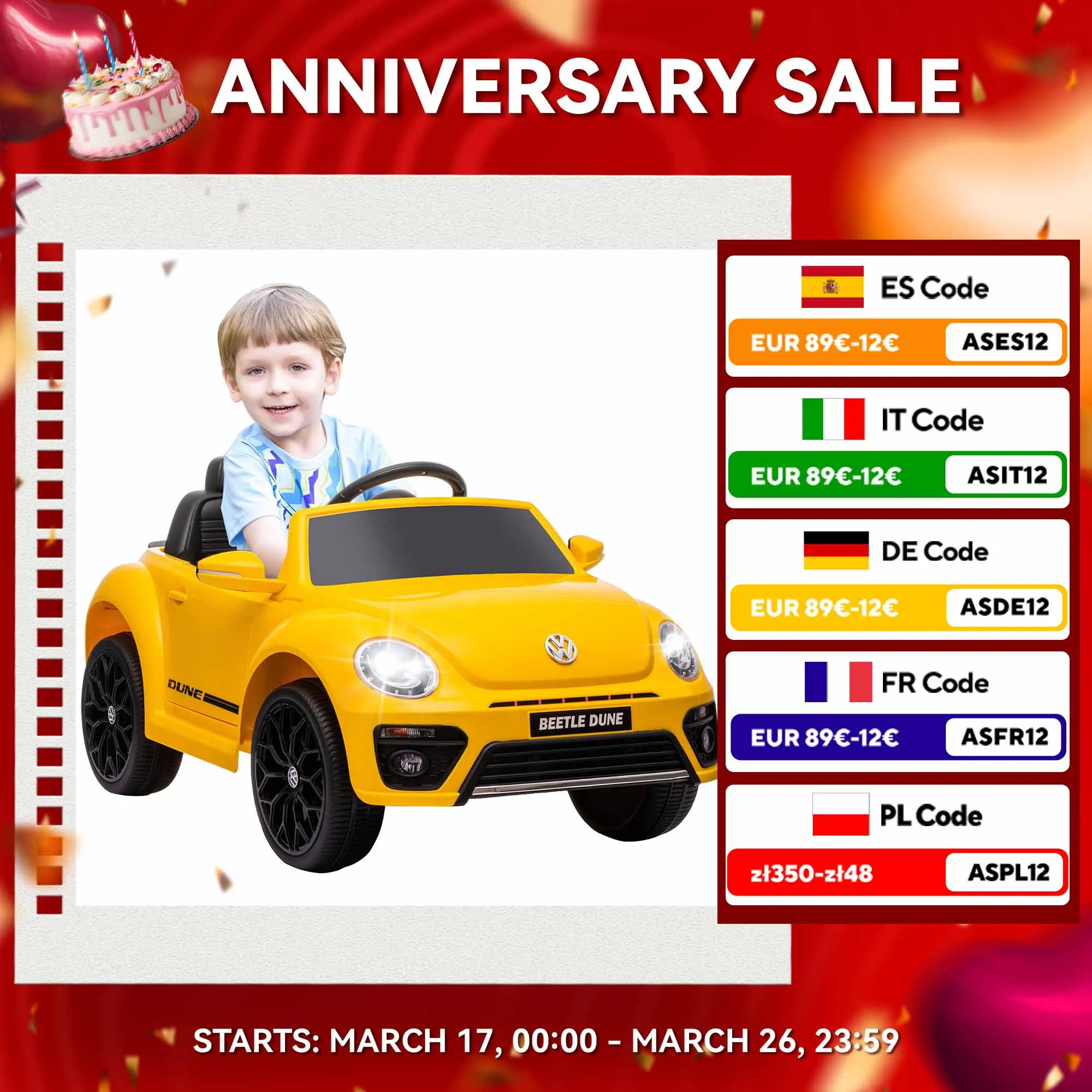 AIYAPLAY electric car for children + 3 years old Volkswagen Beetle yellow