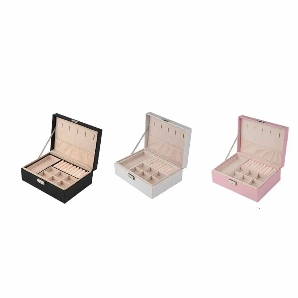 2 Layer Double-layer Jewelry Box with Lock PU Leather Necklace Earring Box Dustproof Large Capacity Leather Jewelry Organizer