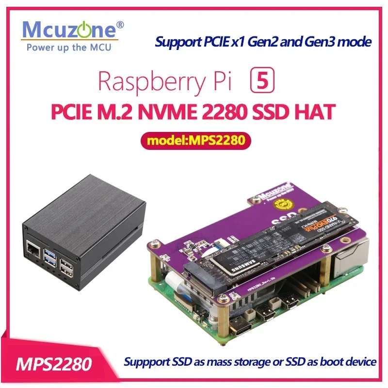 

Новинка (модель: MPS2280)PCIE M.2 NVME 2280 2230 2242 Gen3 SSD шляпа для Raspberry Pi 5