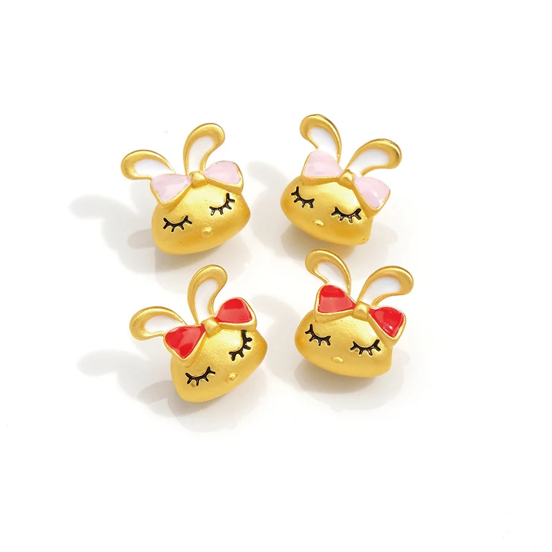 1pc New Drip Oil Cute Animal Beads Bow-Bunny Rabbit Charm DIY Jewelry Making Necklace Bracelet Keychain Hair Accessory Wholesale