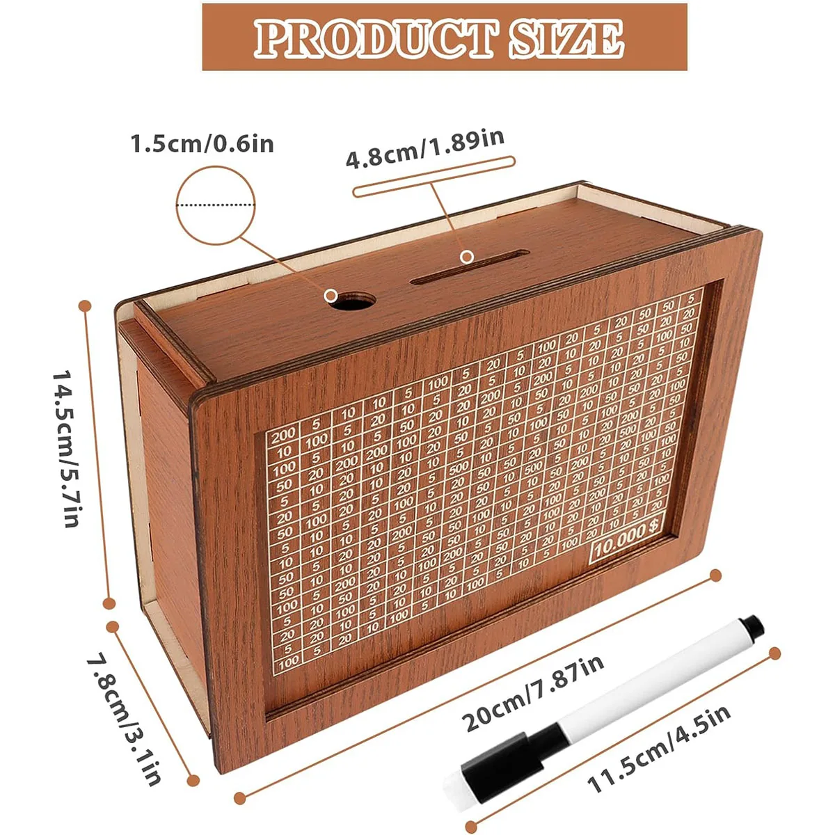 Wooden savings box, wooden cash box with money goals and numbers, adult and child savings box, the best gift for friends