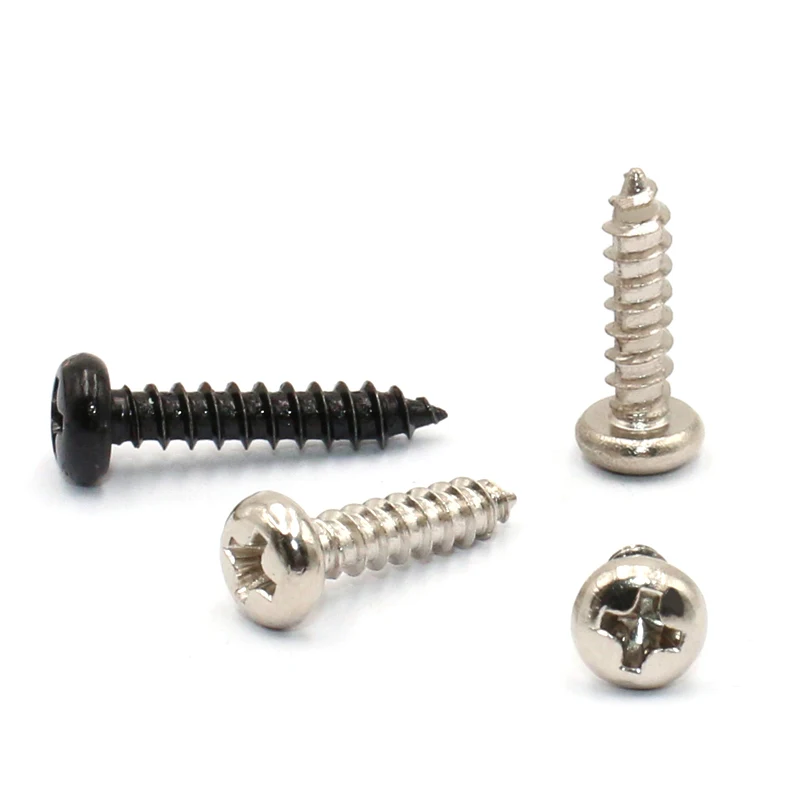 100-500Pcs  M2 Carbon Steel Phillips Round Head Self Tapping Screw Silvery / Black Cross Bolt Tooth length 3-14mm
