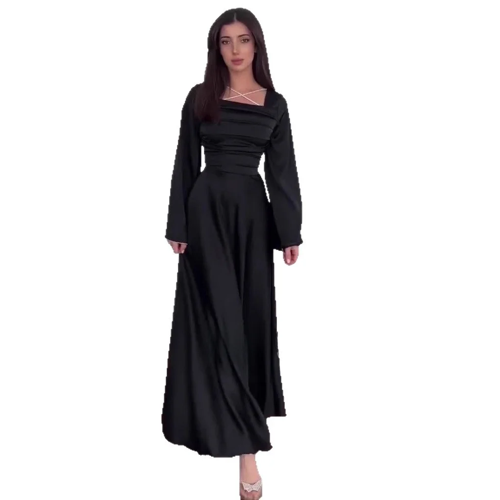 Ele Vintage Long Sve Women's Dr Waist Cinched Summer New Arrival Gown Cotton Polyester Material Fi Tail Skirt
