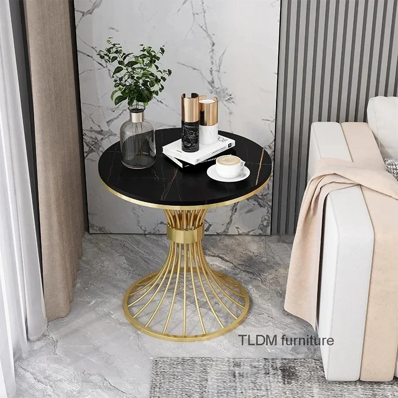 Living Room Luxury Side Table Round Nordic Design Small Aesthetic Side Table Premium Gold Legs Koffietafels Home Decoretion