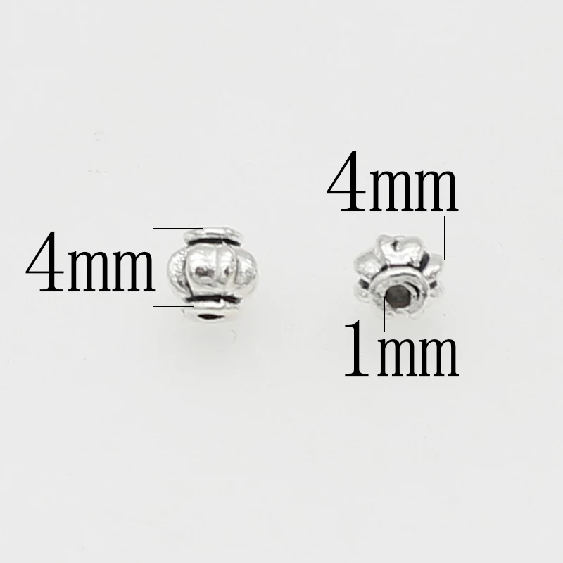 100pcs/lot Retro Chinese Lantern Shape Small Spacer Beads 4mm Antique Silver Color Loose Metal Beads DIY Jewelry Accessories