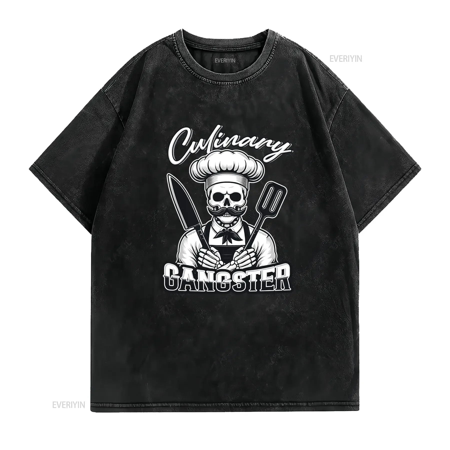 NEW LIMITED Culinary Gangster Cool Cooking Skull Retro T Shirt vintage Washed Comfortable Casual designer clothes Breathable
