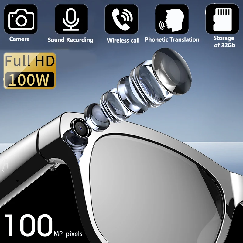 

Умные очки для камеры, запись фотографий, видео, Bluetooth, вызов, AI, умные солнцезащитные очки, аккумулятор 260 мАч, стерео очки для перевода музыки