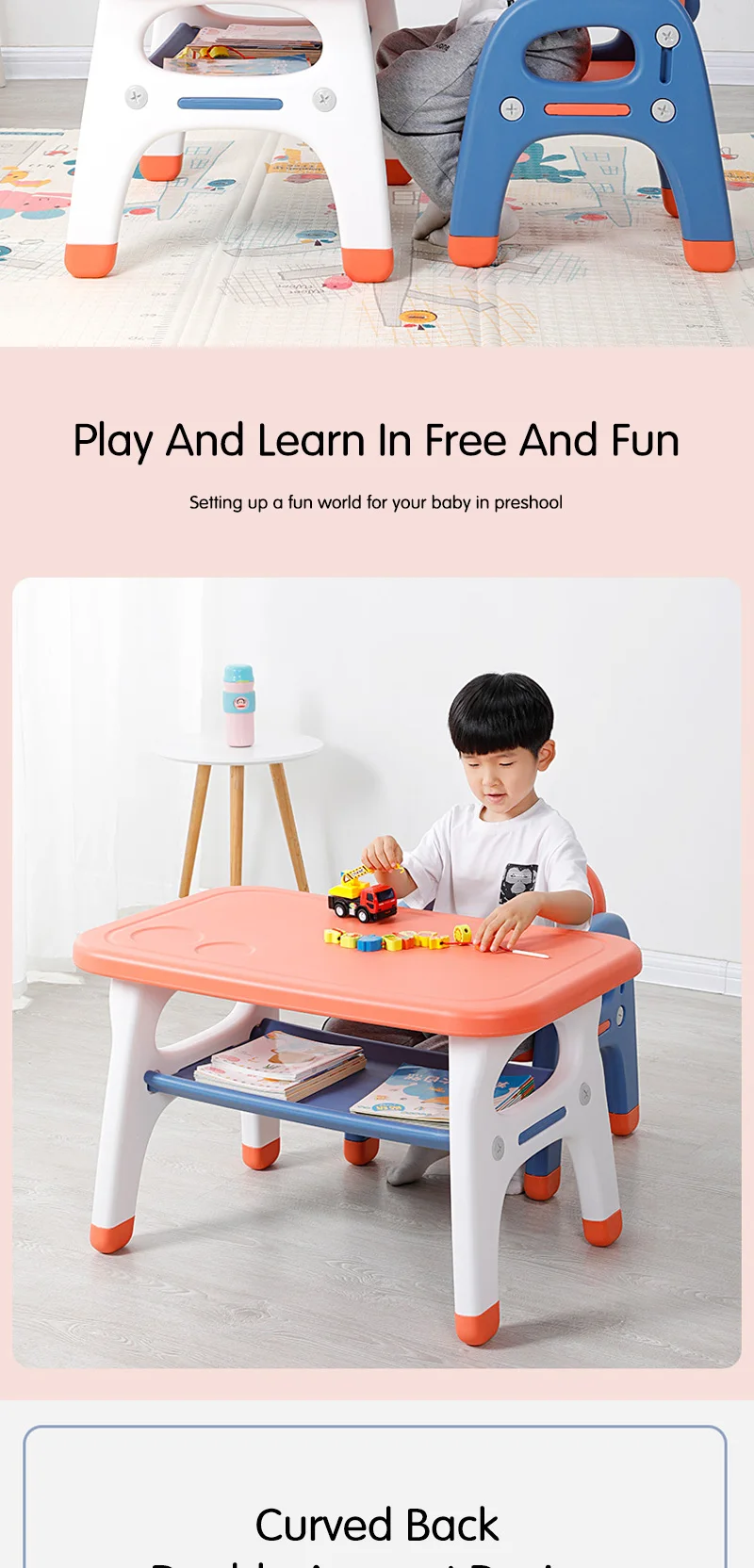 Customizable OEM Baby Plastic Homework Desk Children Furniture Study Tables and Chair Set for Kids - view 5
