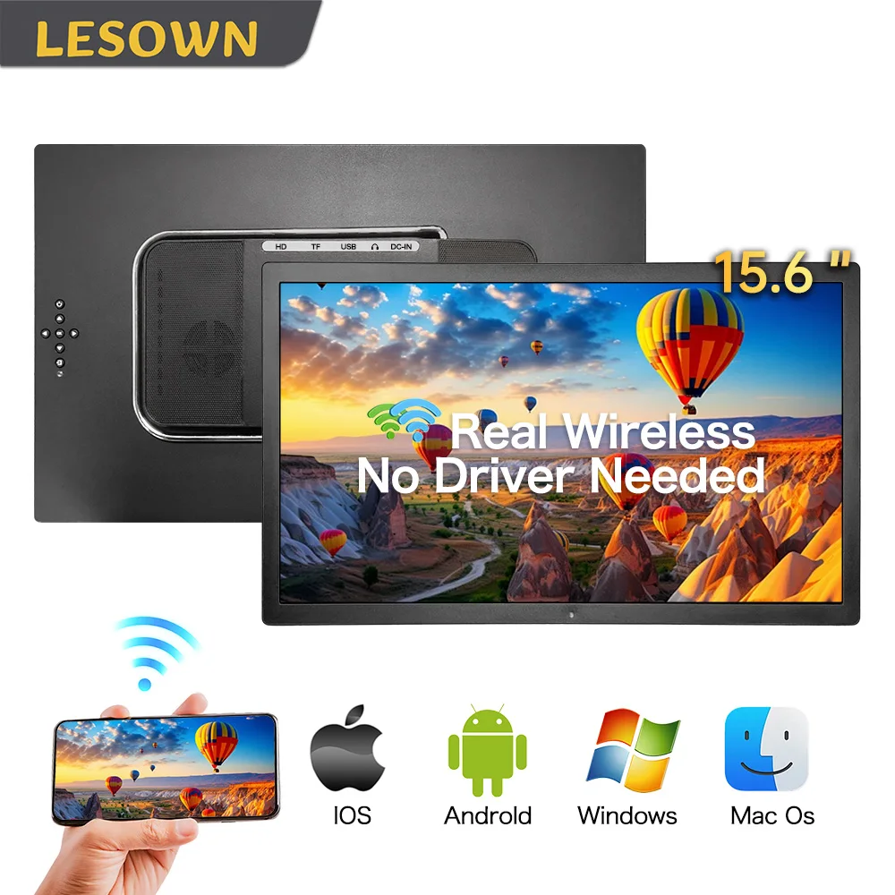 

LESOWN 15.6 18.5 Inch Wireless Portable Monitor FHD 1080P Secondary Display for YouTube Disney Plus Streaming Movies Videos