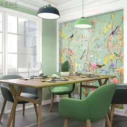 Customized products New Chinese modern simple plant flower and bird wallpaper living room bedroom TV 3D wall decorative mural