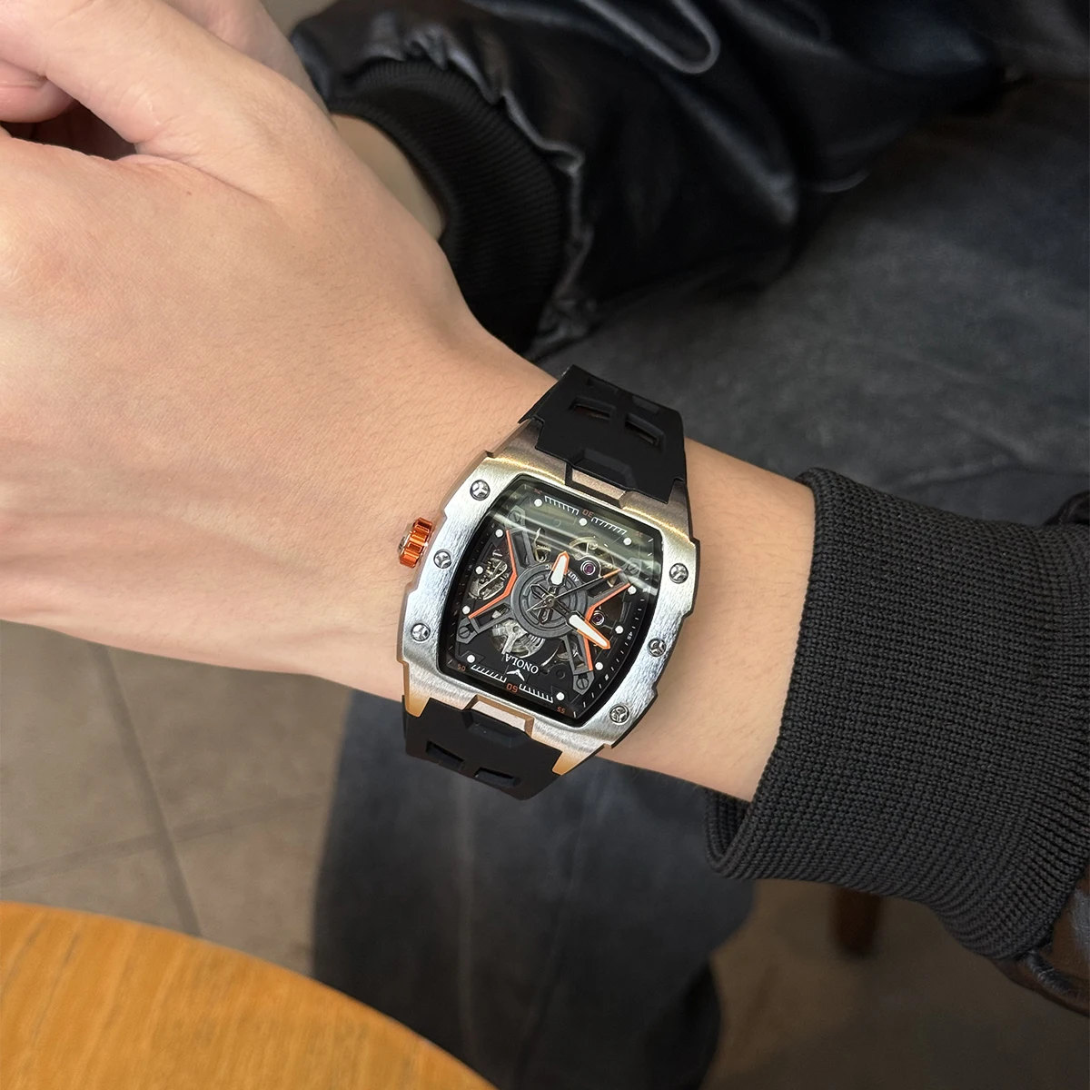 ONOLA Fashion New Popular Fully Automatic Mechanical Quality Men's Watch Sports Silicone Strap Cool Watches for Man Reloj Hombre