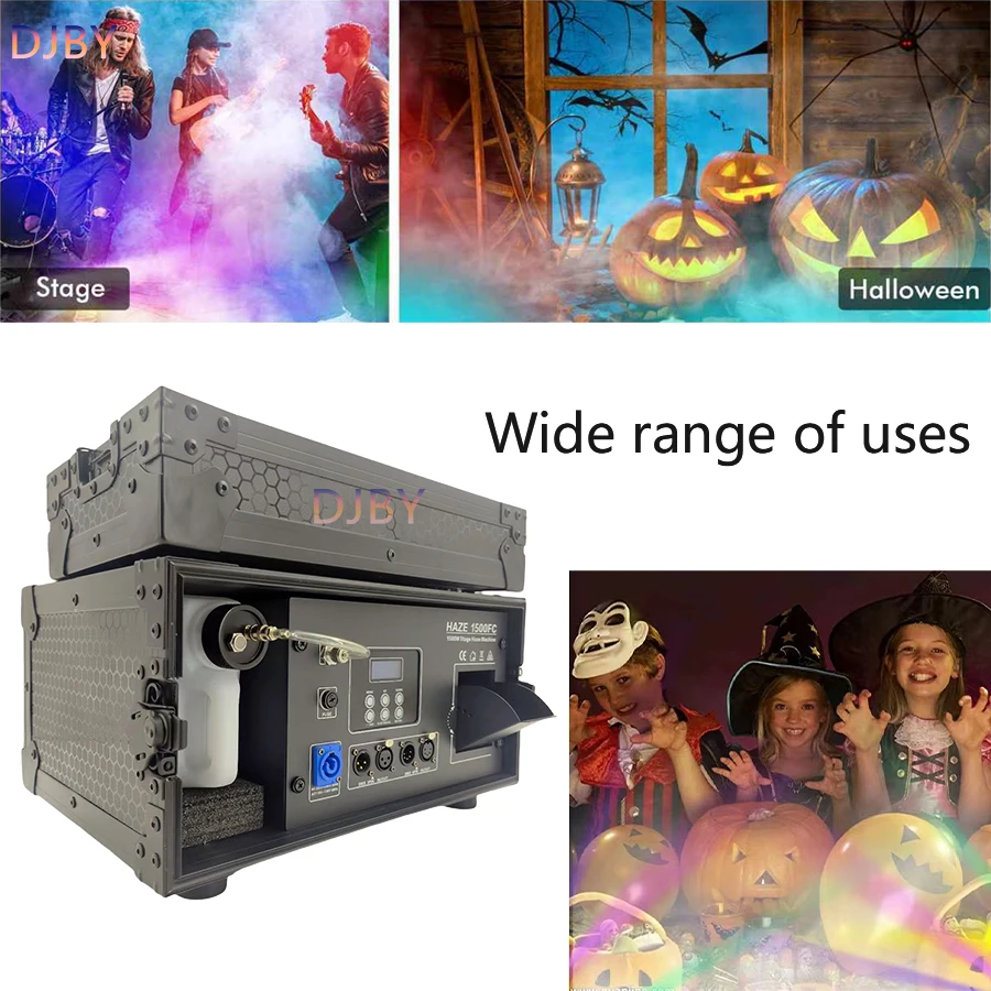 DJBY-1500W Machine à brouillard pour scène, idéale pour DJ, discothèques, mariages, concerts, bars, événements de Noël, avec contrôle DMX et télécommande