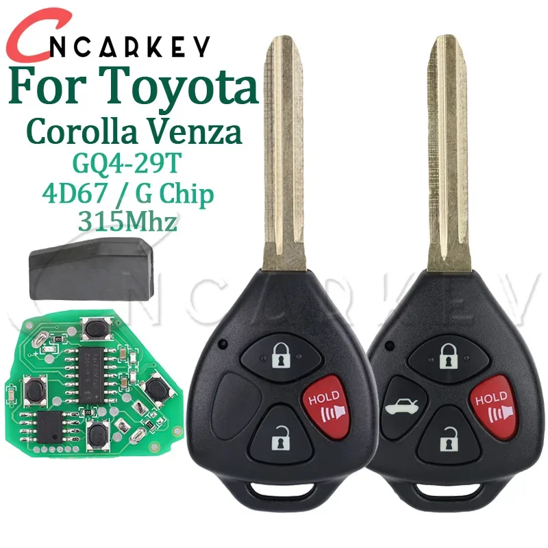 GQ4-29T chave remota para toyota corolla venza 2010 2011 2012 2013 2014 2015 315mhz transponder 314mhz 4d 67 g chip auto carro fob