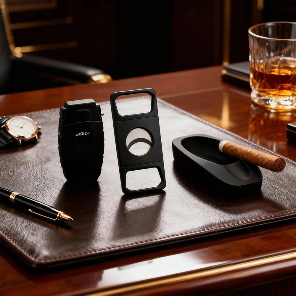 

Cigar Lighter Set with Direct Ignition Cigar Cutter Snow plus Ashtray 3-Piece Gift Set for Cigar Accessories