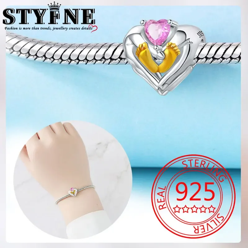 Hearts Love 2025 Beads 925 Sterling Silver Pink Love Star Guardian Small Foot Charms for Women's Jewelry DIY Pulseras Gift