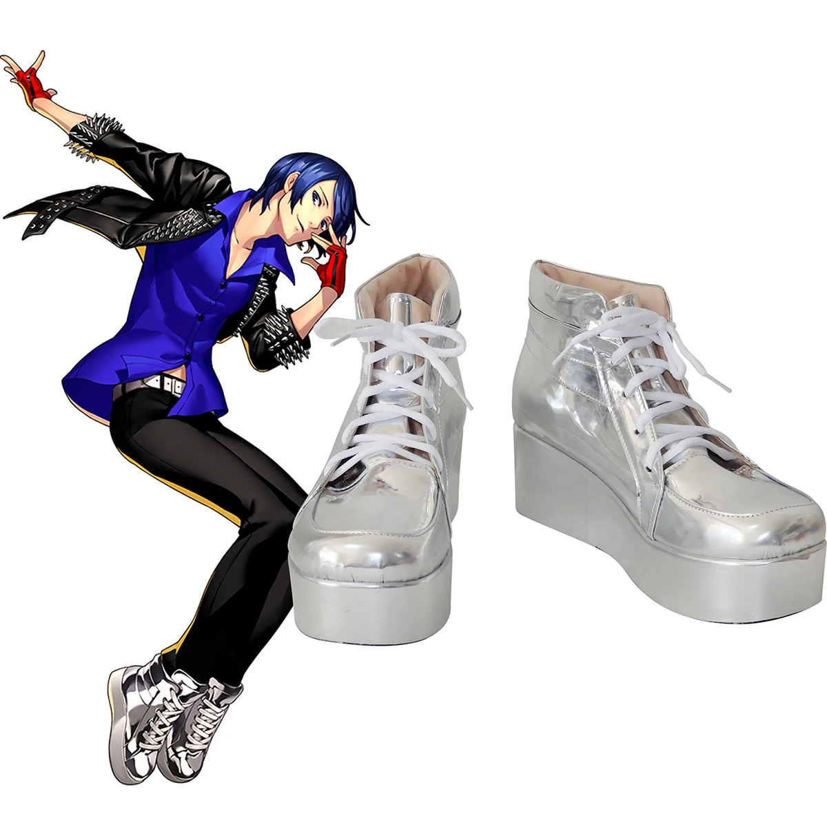

Обувь для косплея Dancing in Starlight Yusuke Kitagawa, серебристые ботильоны на платформе со шнуровкой H016