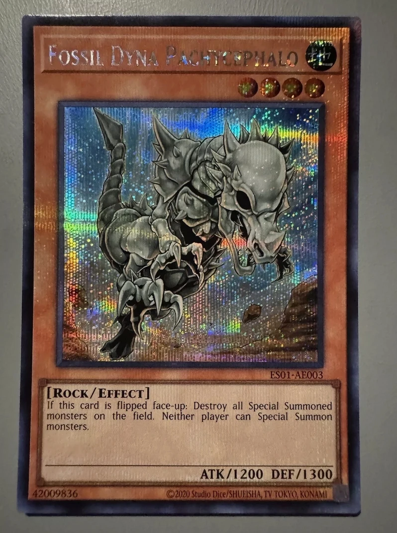 

Yugioh KONAMI Duel Monsters ES01-AE003 Fossil Dyna Pachycephalo Secret Asian English Collection Mint Card