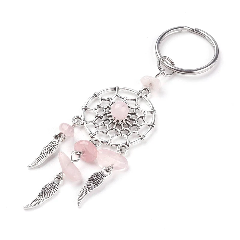 

Bohemian Vintage Dreamcatcher Keyring Women Boho Indians Natural Stone Beads Wing Charms Key Chain On Bag Car Trinket Party Gift