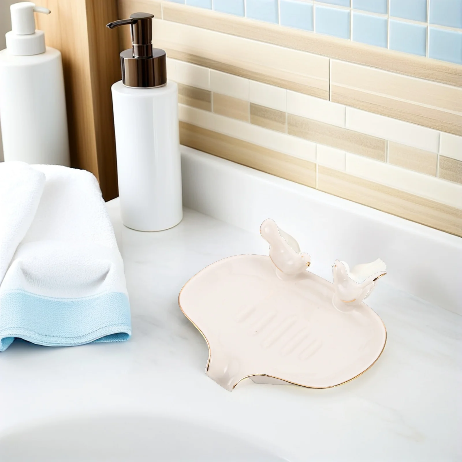 

White Ceramic Soap Dish Handcrafted Bathroom Accessory Elegant Design Porcelain Storage Organizer for Home Decor