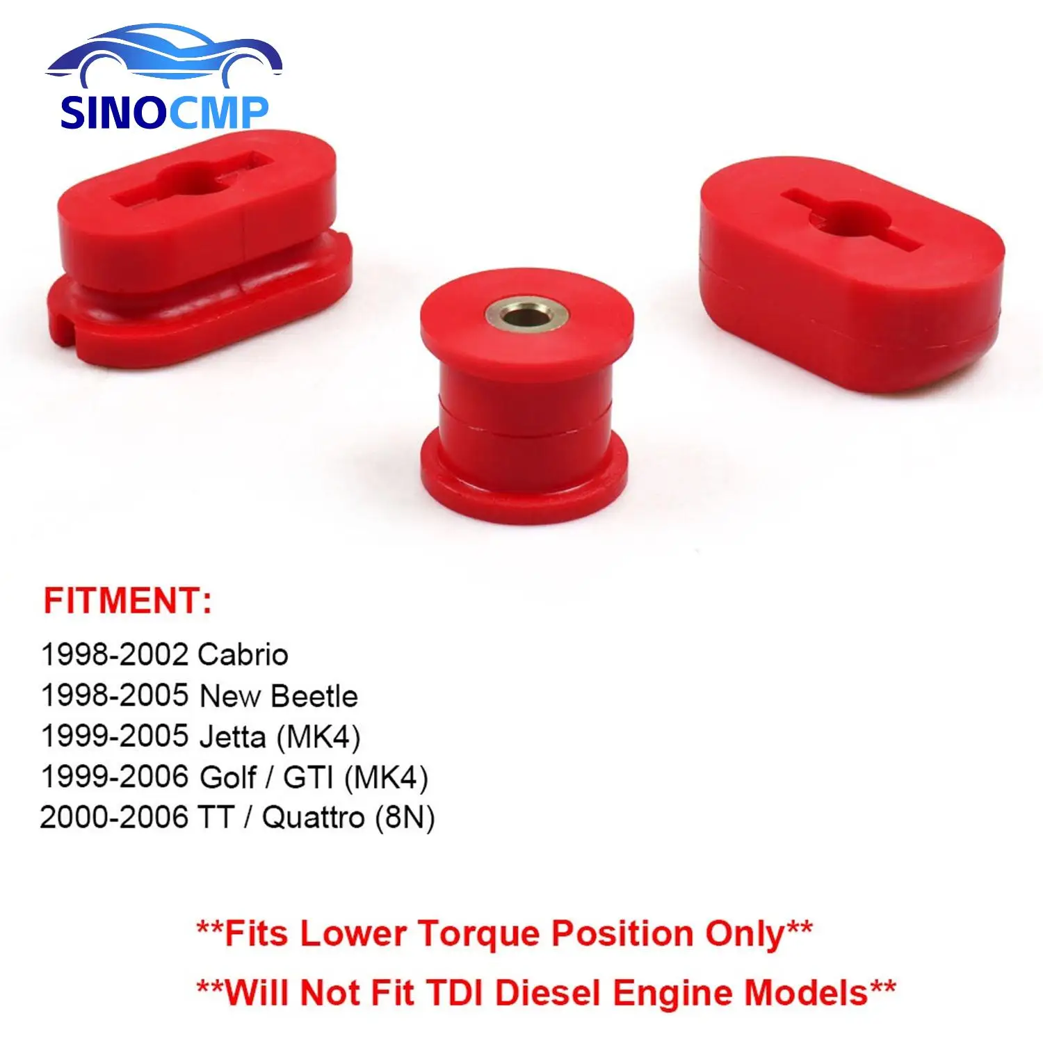 

Lower Dogbone Engine Mount Bushing Kit Insert for VW Cabrio Beetle Golf MK4 R32 99-06 A3 S3 TT Seat Leno Toledo Octavia