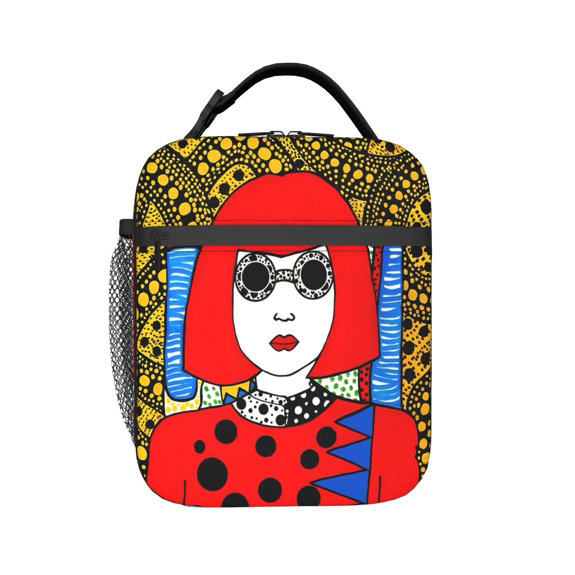 Yayoi Kusama Abstract Face Lunch Bag For Child  Print School Lunch Box Fashion Portable Oxford Cooler Bag