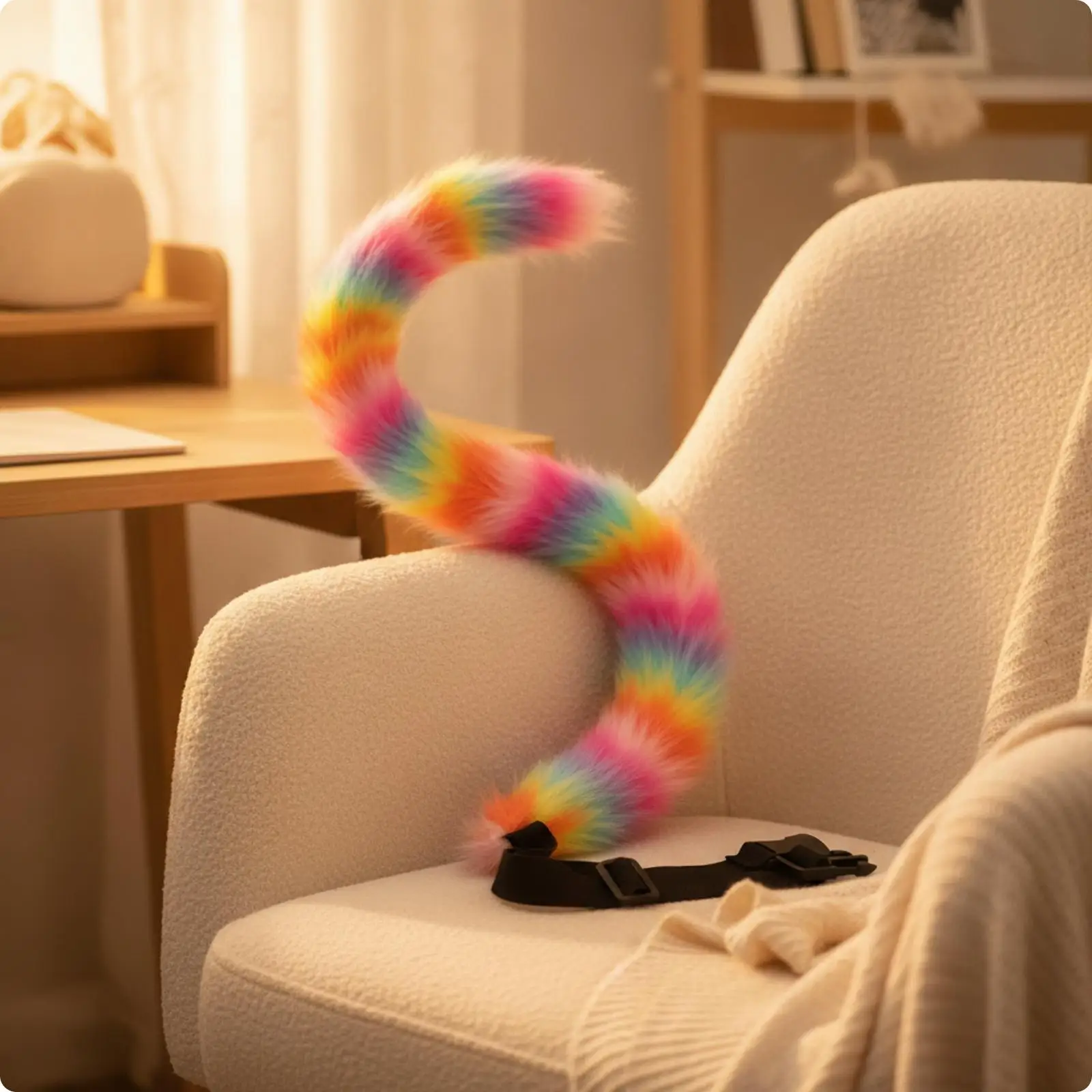 3xCosplay Tail with Adjustable Strap | Soft soft Surface, Curved Tapered Design, synthetic fiber Tail, for Conventions