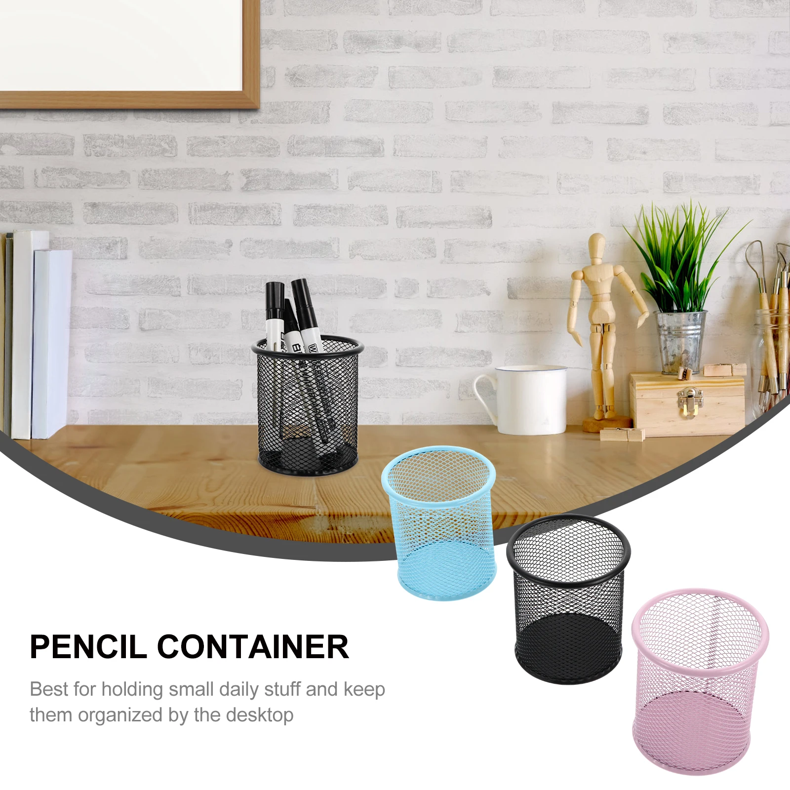 

3pcs Iron Wire Mesh Pen Pots Cylindrical Gel Pen Cups Desktop Stationery Organizer Home Office Use Pencil Holder