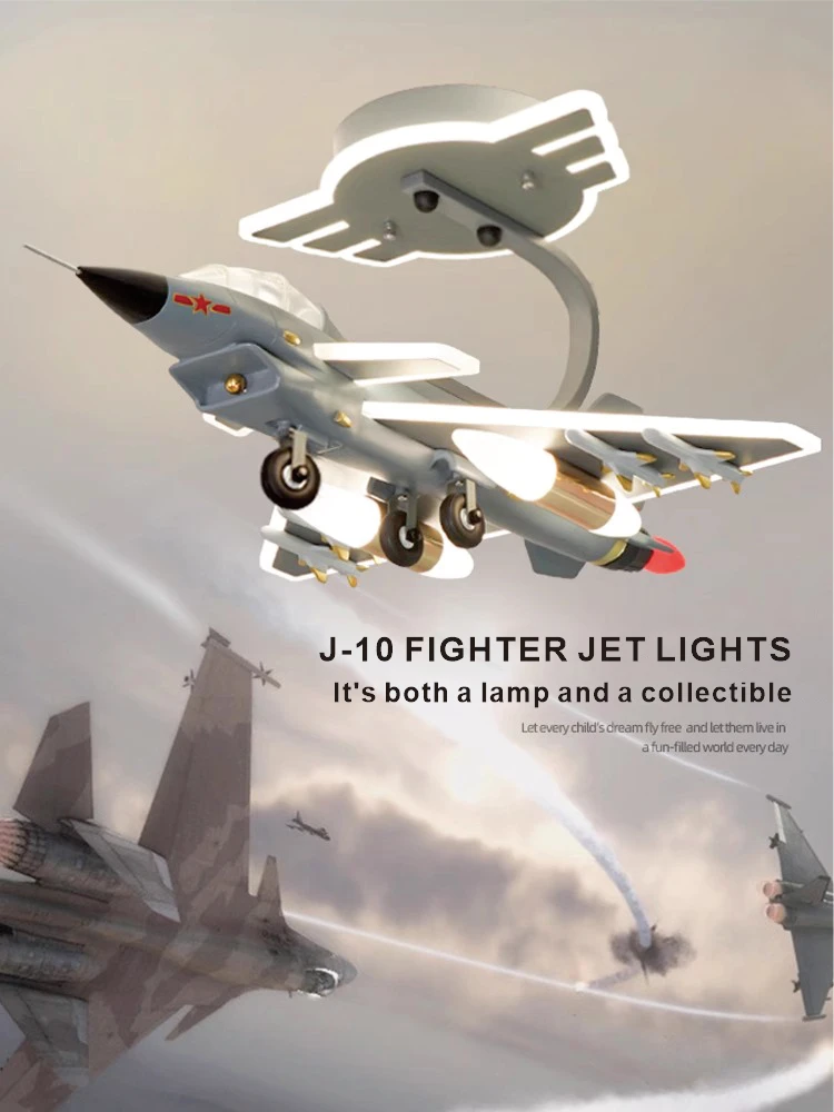 

Children's room bedroom ceiling light creative eye protection full spectrum J-10 J-20 fighter aircraft jet cool boyes model Lamp