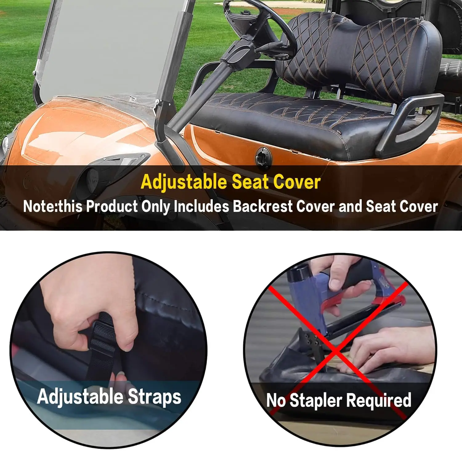 Golf Cart Diamond seat Cover for Club Car EZGO Yamaha Front Seat Cushion, Golf cart Vinyl seat Cover