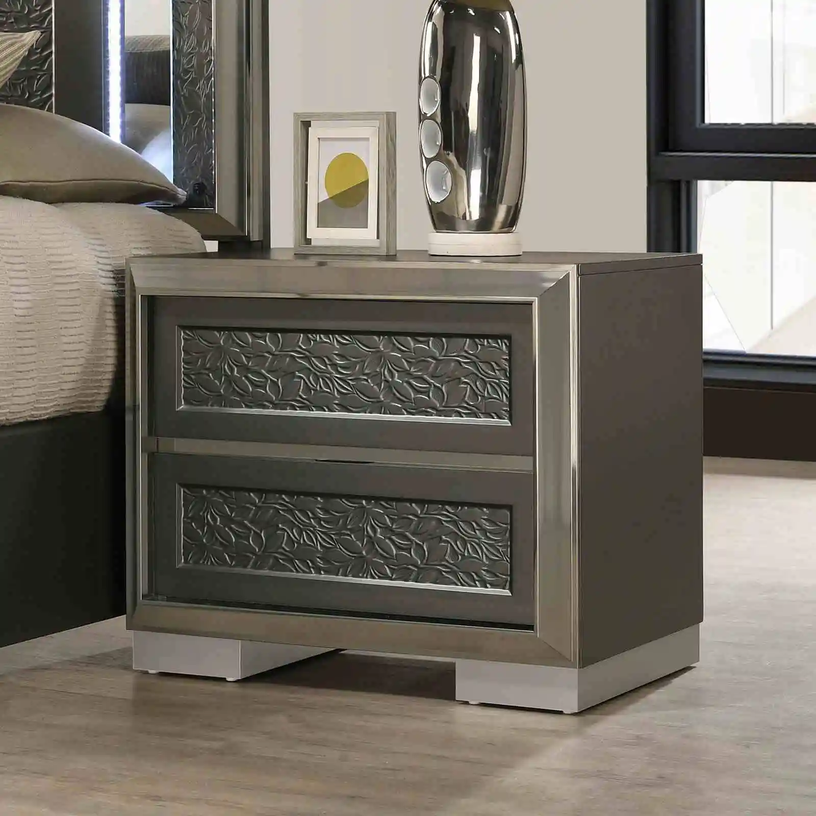 #Luxury  Wood Gold Capped 2-Drawer Apartment Bedroom Nightstand Coffee TV Bedside Table Furniture