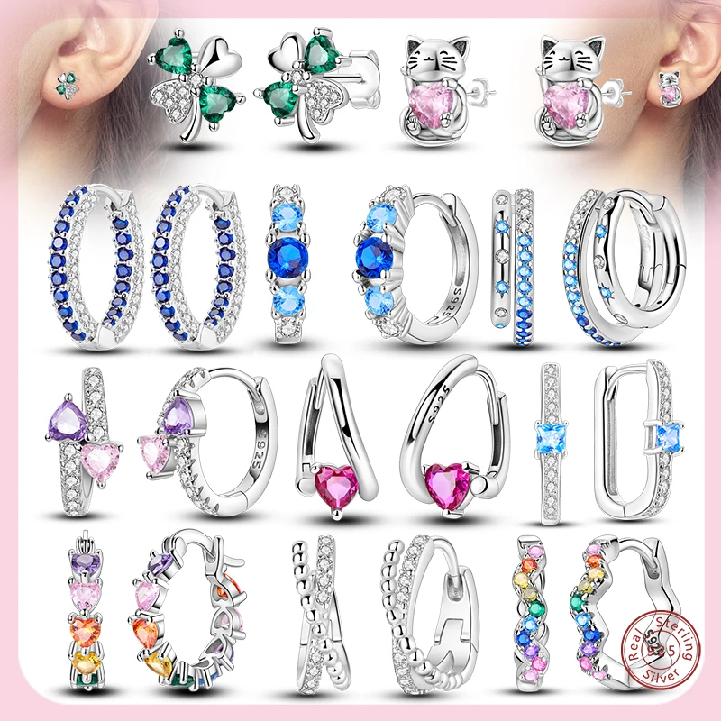 925 Sterling Silver Hoop Earrings Simple Heart Animals Hypoallergenic Zirconia Sterling Silver Stud Earrings for Girls Women