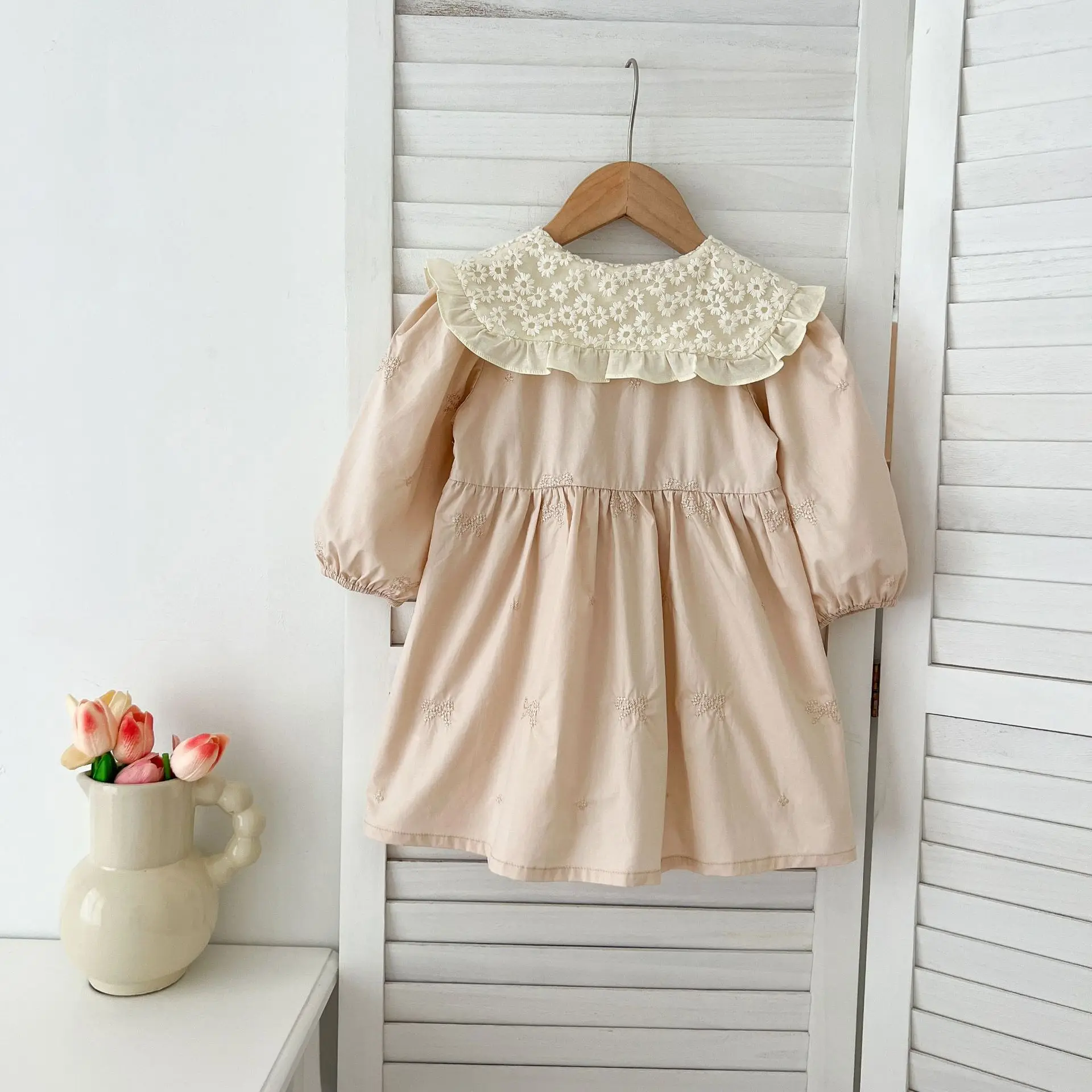 Frühling Schwestern Kleidung Mädchen Bogen Stickerei Spitze Kleidung Baby Strampler Baumwolle Säuglings Body Prinzessin Mädchen Schwester Familie Kleid – Detail 5
