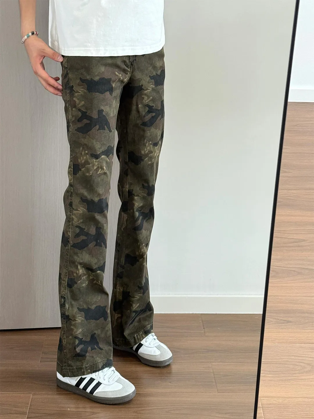 Calças Jeans Slim Fit Camufladas de Perna Reta e Larga para Homens e Mulheres, Estilo Jovem, Casual, para o Verão