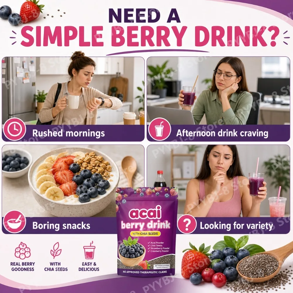 Acai Berry Drink Powder 10packs Per Bag with Chia Seeds and 7 Types of Berry Powders Improve Skin Condition & Enhance Immunity