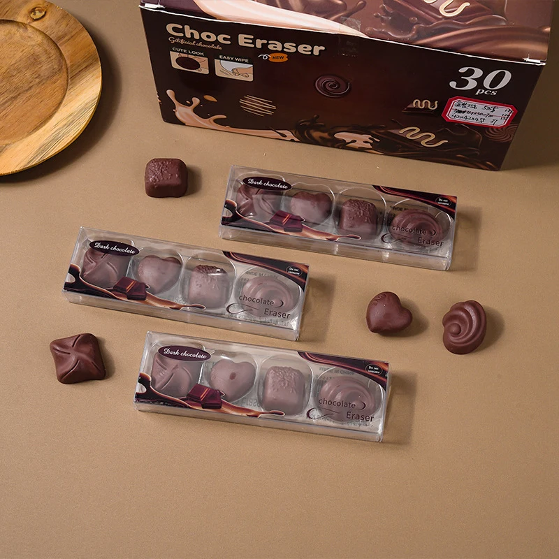 

【Отличный набор】4 шт./упак. Новые ластики в форме шоколада для студентов, для рисования и письма, канцелярские товары для школы и офиса, подарок, приз