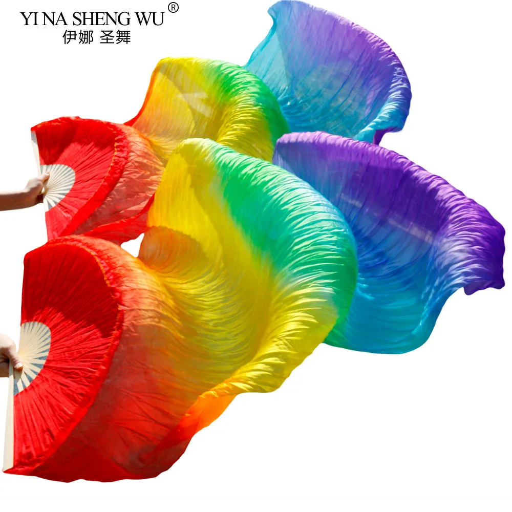 100% الحرير مراوح الرقص الشرقي اليدوية الحرير الرقص المشجعين اليسار + اليمين الأحمر + البرتقالي + الأصفر + الأخضر + الفيروز + الأزرق الملكي + الأرجواني 180*90 سم #5