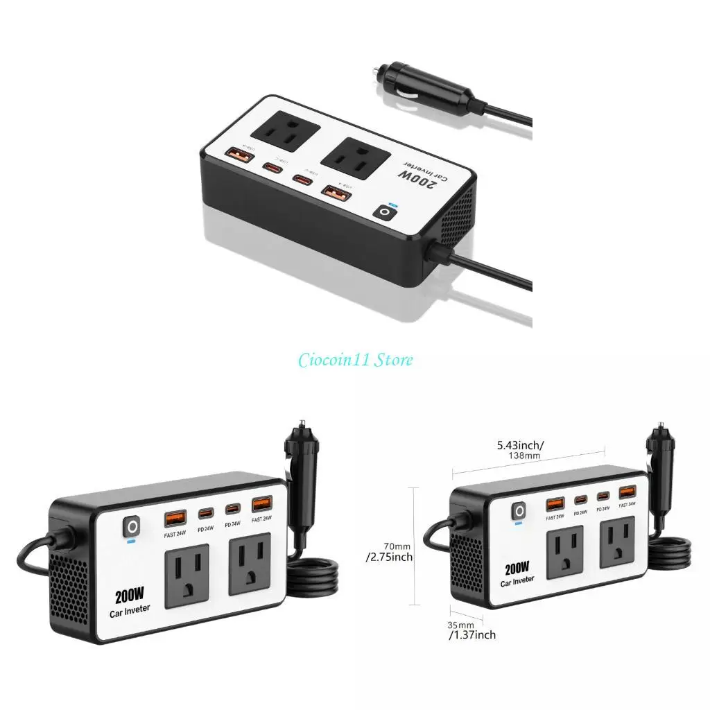 

Y1UB 200W Car Inverter DC12V to AC110V Adapter with USB Fast Charging for Long Drives