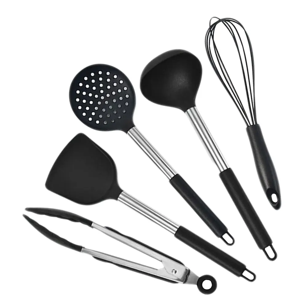 

5pcs Silicone Cooking Practical Kitchenware Nonstick Cooking Tools Kitchen Utensil Set Spatula Colander Ladle Food Clip Egg