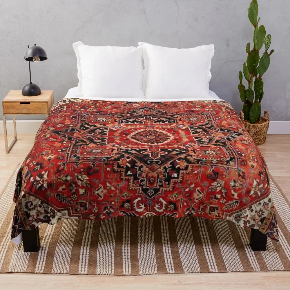 Heriz Antique Vintage Boho Persian Carpet Print Throw Blanket funny gift Furry Blankets For Bed Blankets