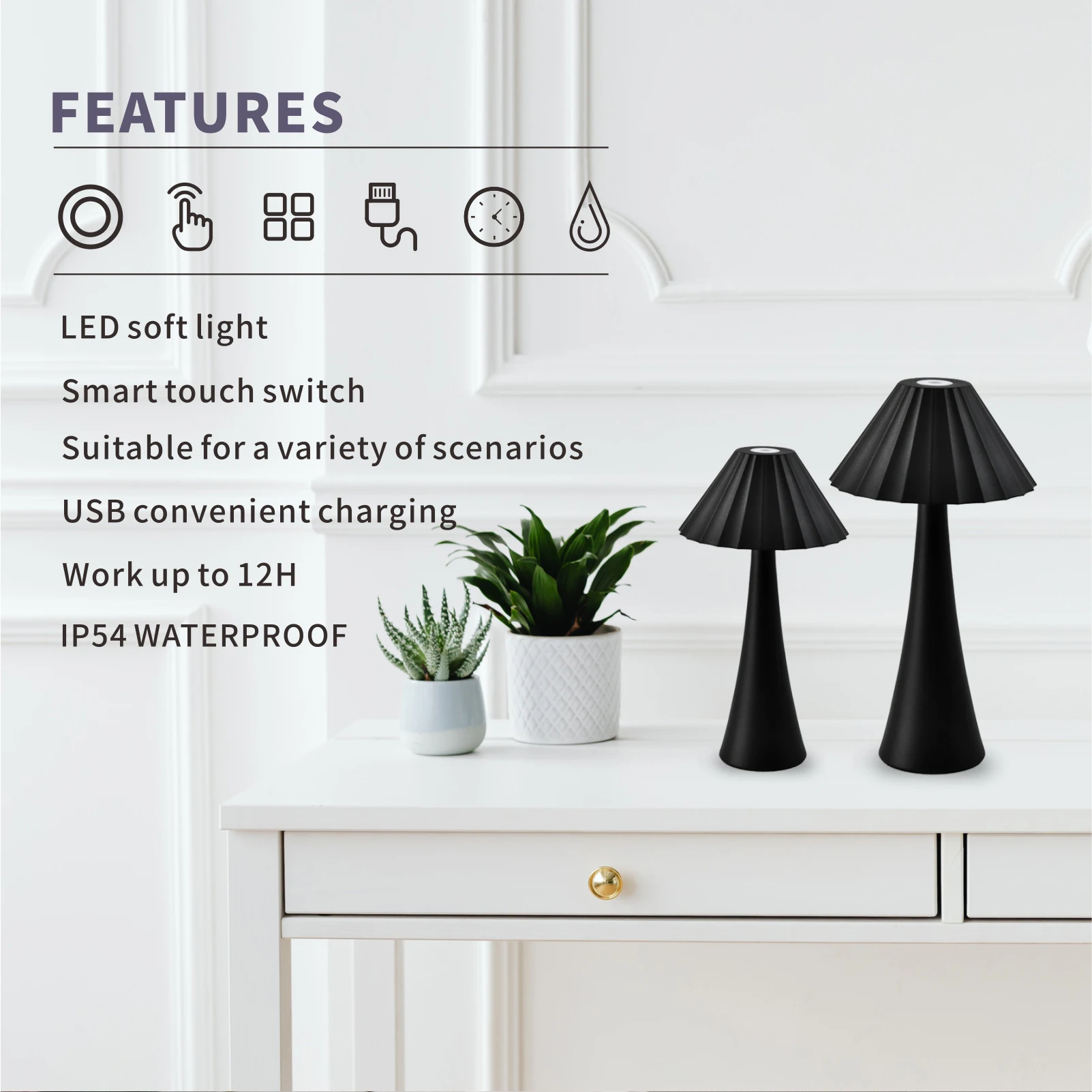 Led Desk Lamp 3 Color Stepless Dimmable Touch IP54 Waterproof Type-C Bedside Reading Eye Protection Night Light DC5V Type-C