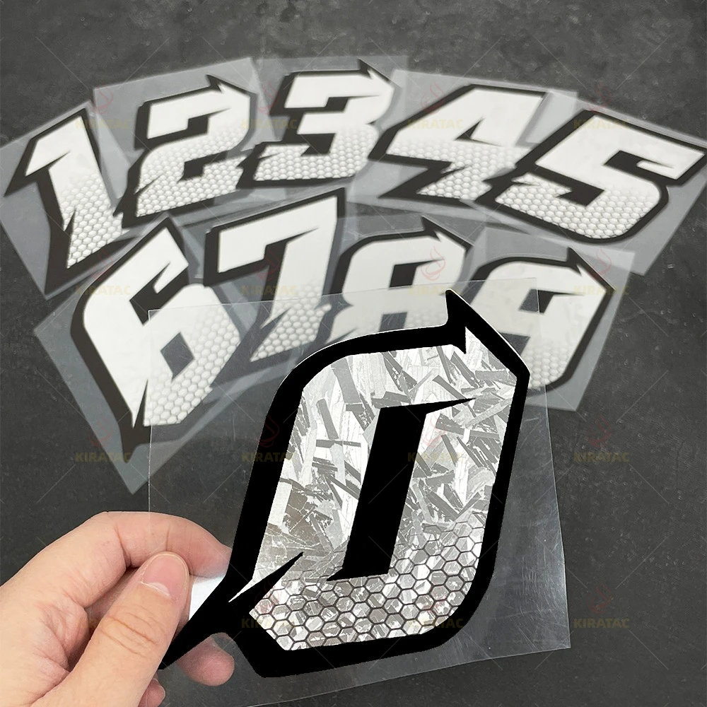 

2PCS Honeycomb Arabic Numerals Silver Carbon Fiber Motorcycle Sticker Waterproof for Helmet Front Fairing Scooter Vinyl Decals