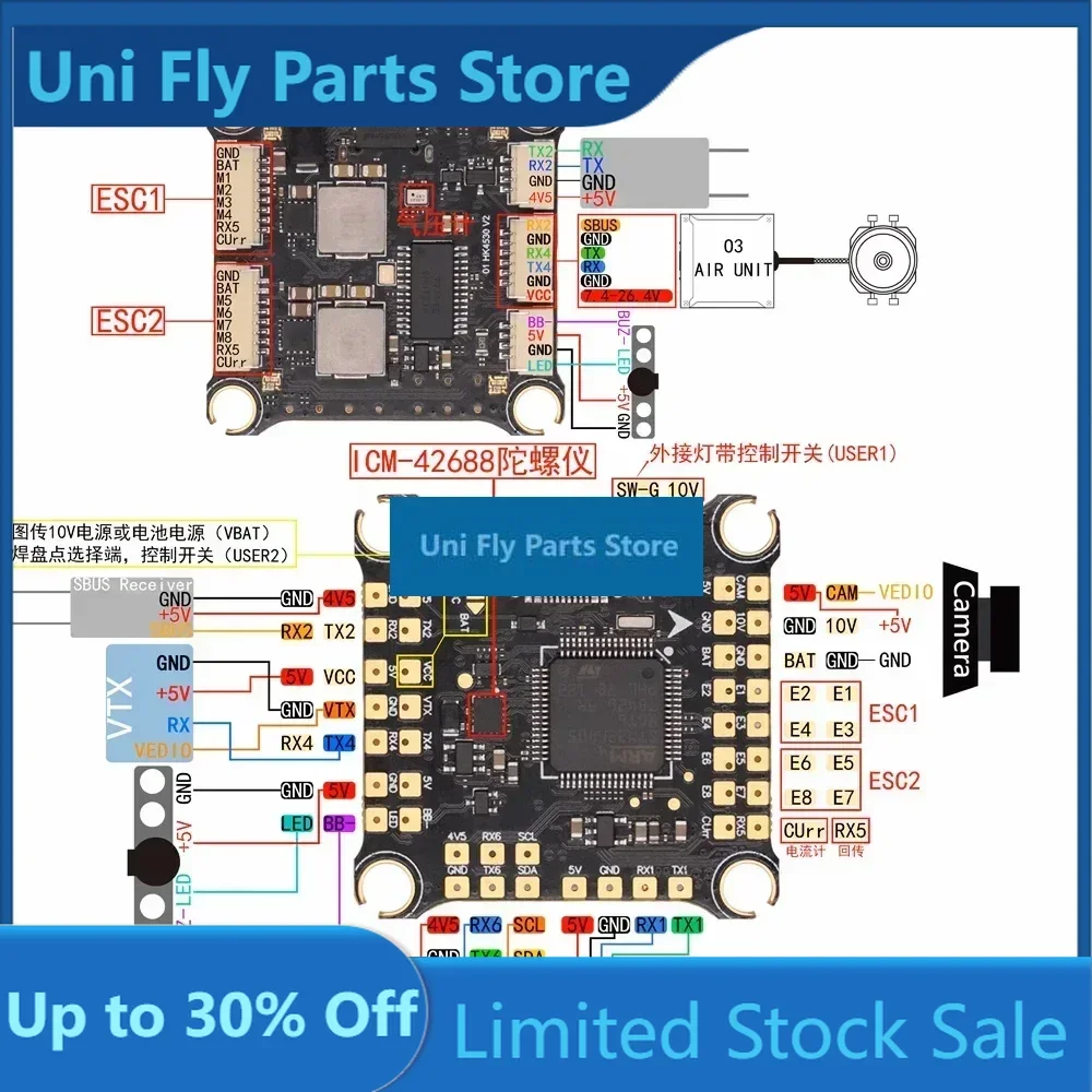 UniFlyHAKRC F405 V2 F4 Flight Controller Dual BEC W/ 45A/50A/60A/65A 4in1 ESC DShot 150/300/600/1200 PWM For RC FPV Racing Drone
