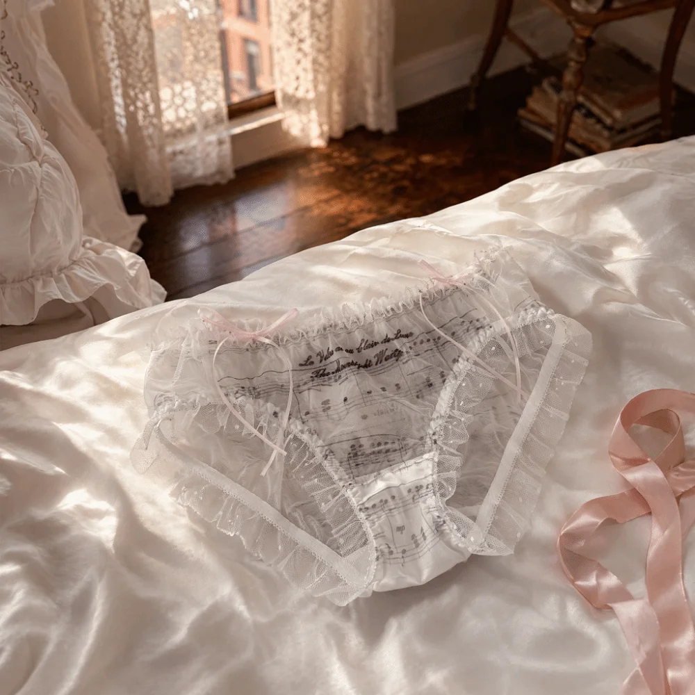 Lace Cotton Crotch Piano Key Panties Low Waist Comfortable Music Score Panties Underwear Daily Ruffle Briefs Girl